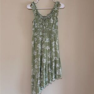 Summer Hippie Rose Sage Green Floral Midi Dress